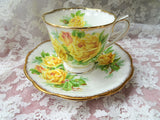 VINTAGE Royal Albert English Bone China Teacup and Saucer Tea Rose Pattern,Lush Yellow Roses,Lavish Gold Trim, Pedestal Cup and Saucer