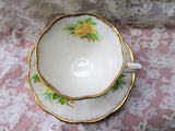 VINTAGE Royal Albert English Bone China Teacup and Saucer Tea Rose Pattern,Lush Yellow Roses,Lavish Gold Trim, Pedestal Cup and Saucer