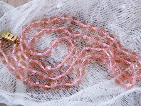 DAZZLING Vintage Swarovski Necklace, PINK Cut Crystal Long Bead Necklace, 30 inches Long Crystal Necklace, Collectible Vintage Jewelry
