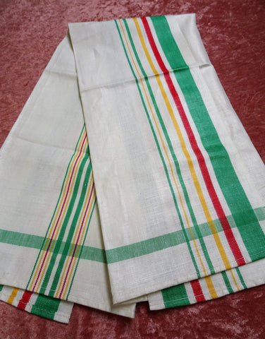 Vintage Linen French Torchons,Kitchen Tea Towel,Green Yellow Red Stripe ,French Farmhouse Cuisine Never Used, Collectible Vintage Linens