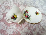 VINTAGE Duchess English Bone China Teacup and Saucer Fruit Pattern,Pretty Colors,Lavish Gold Trim,Lovely Cup and Saucer,Collectible Teacups