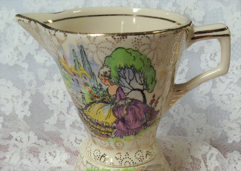 ART DECO Chintz Cream Jug and Sugar Bowl,Pompadour Crinoline Lady Chin – A  Vintage shop