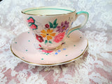 LOVELY Vintage Teacup and Saucer,EB Foley English Bone China,Hand Painted Art Deco Pink Cup and Saucer,Collectible Vintage Teacups