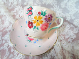 LOVELY Vintage Teacup and Saucer,EB Foley English Bone China,Hand Painted Art Deco Pink Cup and Saucer,Collectible Vintage Teacups