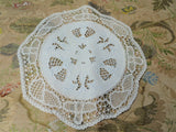 BEAUTIFUL Antique Doily,Hand Made Wide Lace Edge Linen Doily,Embroidered and Lots of Handwork,Vintage Linens,Chateau Chic,Farmhouse Linens