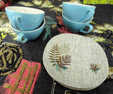 1950s MID CENTURY J&G Meakin Set of Cups and Saucers,Rock Fern Pattern,Square Sol Design Teacups and Saucers,Collectible Mid Century Modern