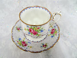 VINTAGE Royal Albert English Bone China Teacup and Saucer,Petit Point Pattern,Charming Pink Blue Cup and Saucer,Collectible Vintage Teacups