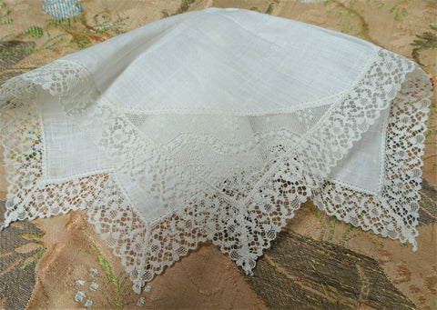 Beautiful Vintage BRIDAL Hanky,WEDDING Handkerchief Linen,WIDE French Lace Hankie,Special Bridal Hanky,Bridal Gift, Collectible Hankies