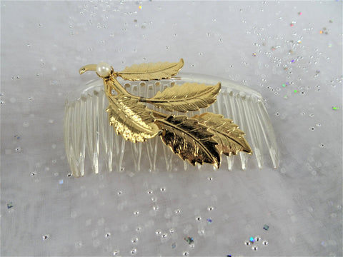 BEAUTIFUL Vintage Hair Comb Lovely Gold Metal and Pearl,Evening Hair Comb, Bridal Wedding Hair Decoration,Decorative Hair Accessory