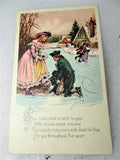 ANTIQUE Christmas Greeting Card,Postcard Beautiful Ice Skating Couple, Lovely Colors,Decorative Holiday Decor,Collectible Holiday Cards