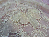 LOVELY 20s French Netted Tulle Lace, Lace Centerpiece,Lace Runner Scarf ,Tambour Work ,Pastel Appliques, French Chateau Decor,French Lace
