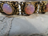 STUNNING Vintage Art Glass Bracelet, Faux Glass Fire Opals Set in Gold Tone Metal,Beautiful Design, Collectible Vintage Jewelry