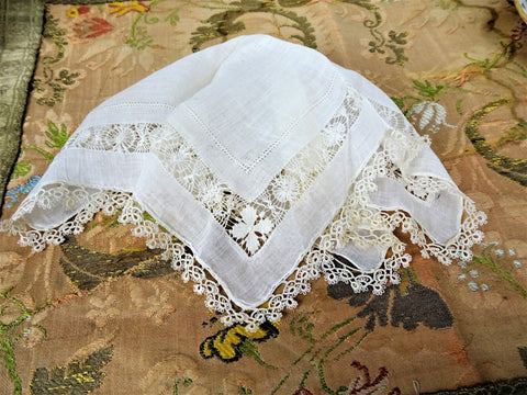 AMAZING Antique DrawnThread Lace Hankie BRIDAL WEDDING Handkerchief Hanky,Tatted Lace,Beautiful workmanship  Bridal Wedding Something Old