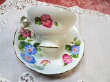 BEAUTIFUL Teacup and Saucer,HAMMERSLEY English Bone China,Pink Blue Flowers Cup and Saucer,Bridal Showers Tea Parties,Collectible Teacups