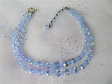 GLITTERING 50s Blue Crystal Necklace,Double Strand,Bridal Wedding Jewelry, Evening Wear,High Quality,Collectible Vintage Jewelry