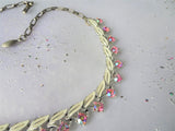 BEAUTIFUL Vintage Necklace, Perfect Bridal Necklace, Enamel, Pink Rhinestones, Lovely Vintage 1950s Necklace, Collectible Vintage Jewelry