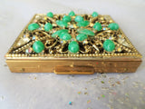 STUNNING Jeweled Powder Compact, Luxurious Purse Compact,Sparkling AB, Faceted and Green Peking Like Glass Stones, S.F.Co, Vintage Compacts