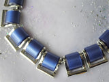 LOVELY Vintage Lucite Moon Glow Necklace, Mid Century Modern Necklace, Luminous Blue and Silver Tone Metal, Collectible Vintage Jewelry