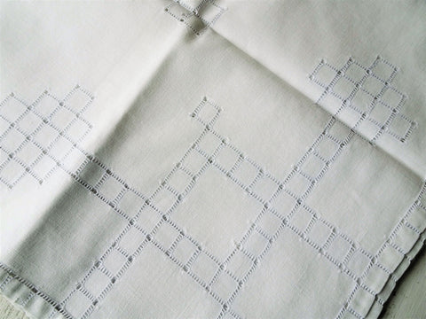 LOVELY Vintage Small Tablecloth, Table Topper, Crisp White Cotton with Drawn Thread Hand Work, Collectible Vintage Linens