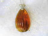 LOVELY Art Deco Czech Glass Pendant,1920s Necklace Amber Glass and Sterling Silver,Eye Catching Design, Collectible Vintage Jewelry