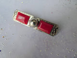 Lovely ART DECO Brooch, Silver Tone and Carnelian Glass ,Large Bar Brooch, 1920s Jewelry, Machine Age, Collectible Vintage Jewelry