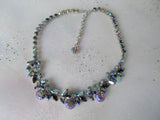 LOVELY Mid Century Necklace,Sparkling Faceted Crystal Glass Stones,Blues,Ab Stones,Intricate Silver Tone Metal, Collectible Vintage Jewelry