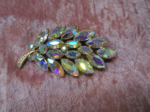 SPECTACULAR Large Art Glass Vintage Brooch, AB Crystal Rhinestones Pin – A  Vintage shop
