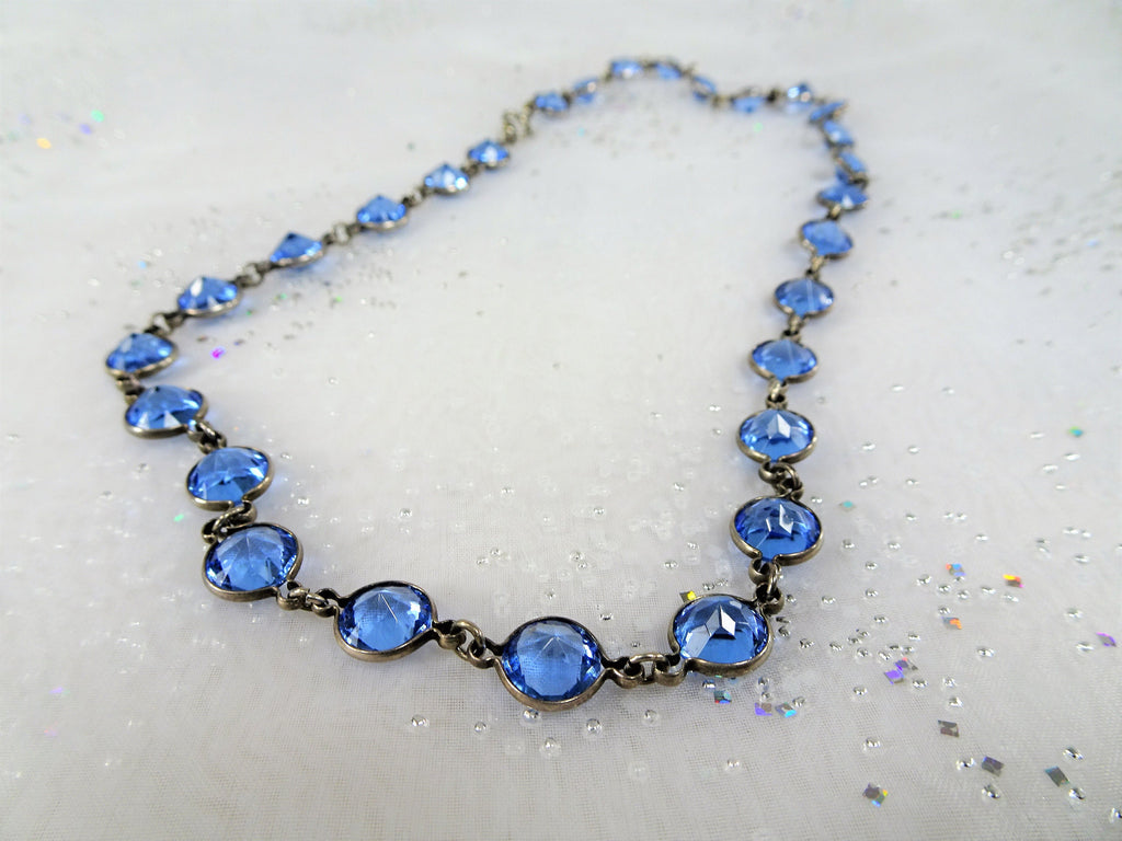 SPARKLING Antique Blue Cut Crystal Bead Necklace,Gorgeous Glittering High Quality Crystal Necklace,Day Evening or Bridal Jewelry