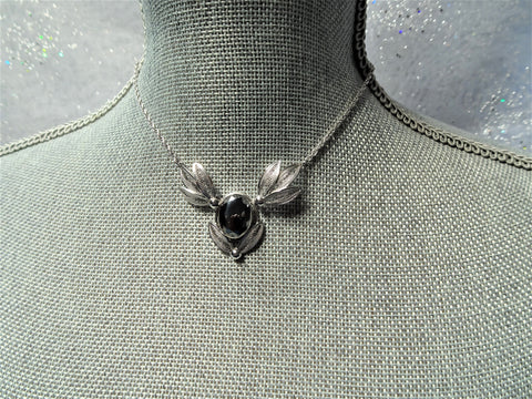 1950s BEAUTIFUL Necklace, Large Black Alaskan Diamond Hematite Stone ,Sterling Silver Filigree, Signed Carl-Art, Mid Century Vintage Jewelry