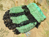 DRAMATIC 1920s Beaded Flapper Purse,Art Deco Glittering Glass Green Black Draped Beads Reticule,Beautiful Design,Collectible Antique Purses