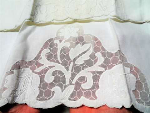 Vintage MADEIRA Cotton Pillowcases,Fancy Shadow Work Pillowcases,Stunning Embroidery,Cottage Decor,French Decor,Farmhouse,Collectible Linens