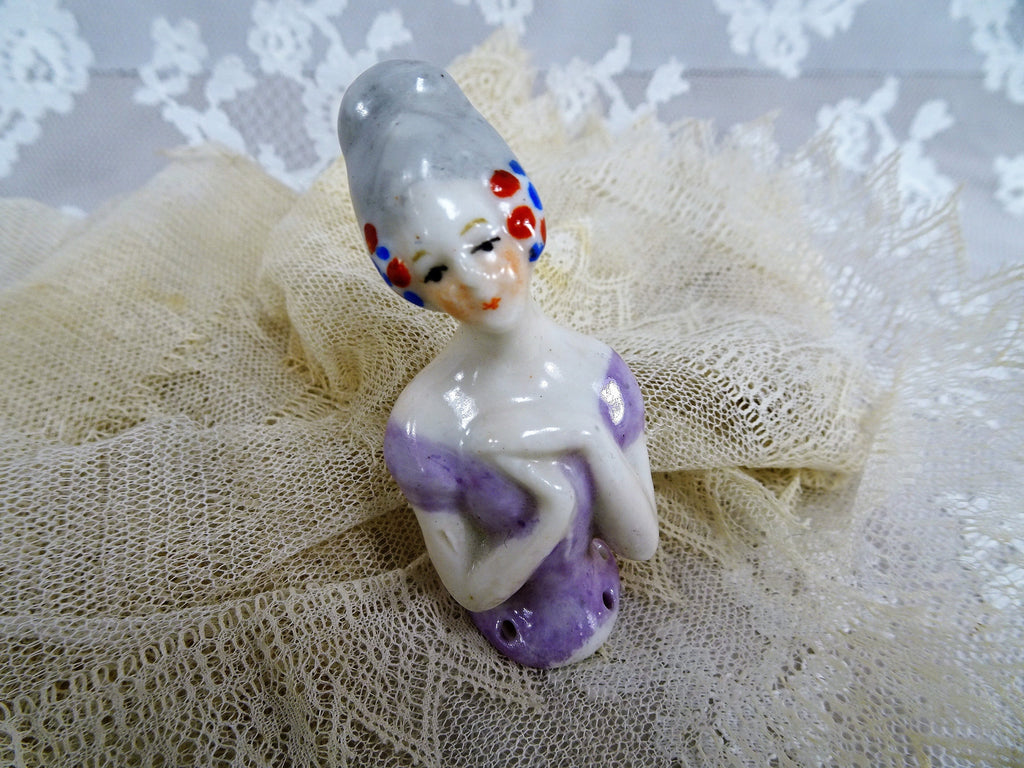 LOVELY Antique Half Doll,Pin Cushion Doll,German Made,Porcelain Half Doll,Art Deco Doll,Vanity Display,Collectible Vintage Pin Cushion Dolls