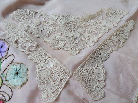 Vintage FRENCH Lace Appliques,Beautiful Netted Lace With Floral Pattern,Dolls,Bridal Clothing Heirloom Sewing,Collectible Vintage Lace,