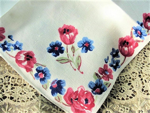 LOVELY Vintage  Napkins,Mid Century Irish Linen, Napkins Set ,Colorful Roses Flowers Border, Collectible Vintage Linens, French Table Linens