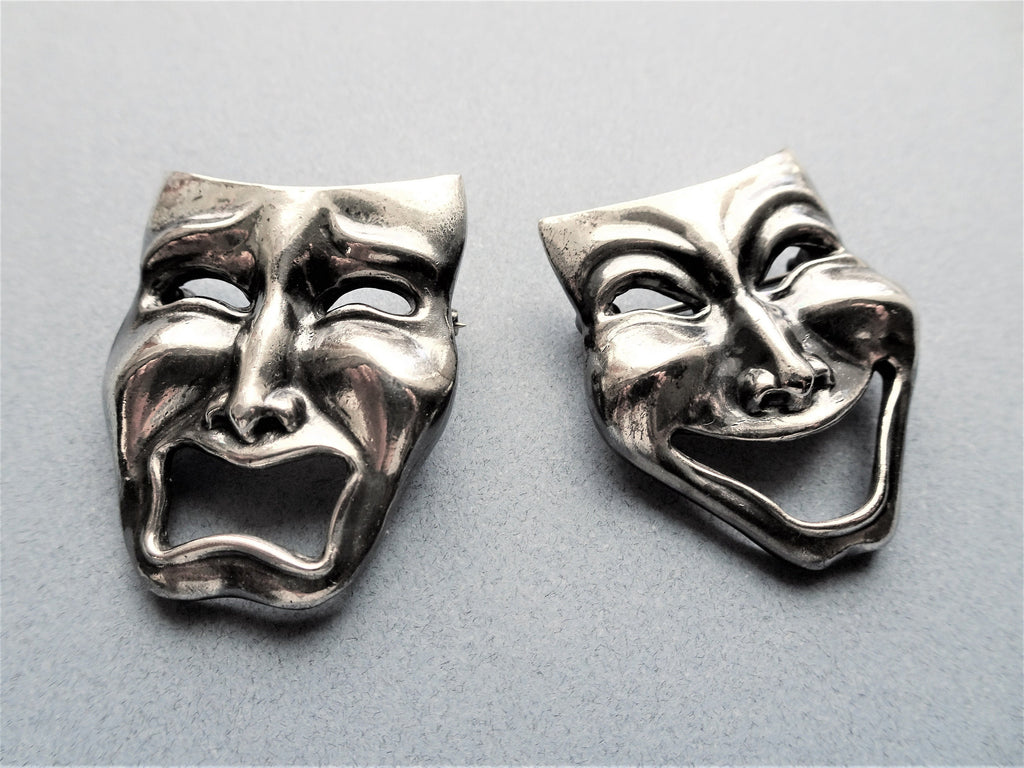  Comedy Tragedy Masks Theater Jacket or Hat Pin Silver Finish  Pewter: Clothing, Shoes & Jewelry