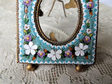 BEAUTIFUL Antique Small Micro Mosaic Footed Frame, Pretty Mosaic Flowers, Miniature Photo Frame, Collectible Frames