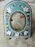 BEAUTIFUL Antique Small Micro Mosaic Footed Frame, Pretty Mosaic Flowers, Miniature Photo Frame, Collectible Frames