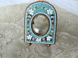 BEAUTIFUL Antique Small Micro Mosaic Footed Frame, Pretty Mosaic Flowers, Miniature Photo Frame, Collectible Frames