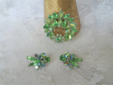 STUNNING Brooch and Earrings Set,Signed SHERMAN, Sparkling Peridot and AB Glass Swarovski Rhinestones, Mid-Century Vintage Jewelry