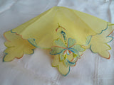 BEAUTIFUL Vintage French Embroidered Hanky,Yellow Blue Pink Silk Embroidery Hankie,Art Deco Handkerchief,Flapper Era,Collectible Hankies