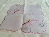 BEAUTIFUL Vintage French Embroidered Hanky, Lilac Butterflies Embroidery Hankie,Art Deco Handkerchief,Flapper Era,Collectible Hankies