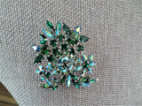 Vintage SHERMAN Signed Green and  AB Rhinestones,Multi Layered Swirl Brooch,Dazzling Swarovski Crystal,Collectible Jewelry,1950s Brooches