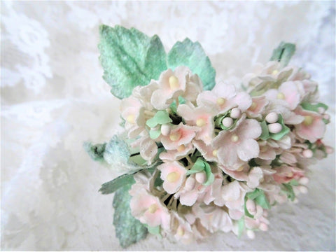 Lovely VINTAGE Millinery Flowers, Pastel Pinks Blue Floral Hat Trim,Bridal, Doll Size,Old Millinery Bouquet of Tiny Flowers, Heirloom Sewing