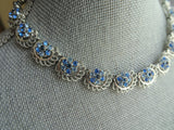 LOVELY Mid Century Necklace,Sparkling Faceted Blue Crystal Glass Stones,Silver Tone Metal,Bridal Jewelry,Collectible Vintage Jewelry