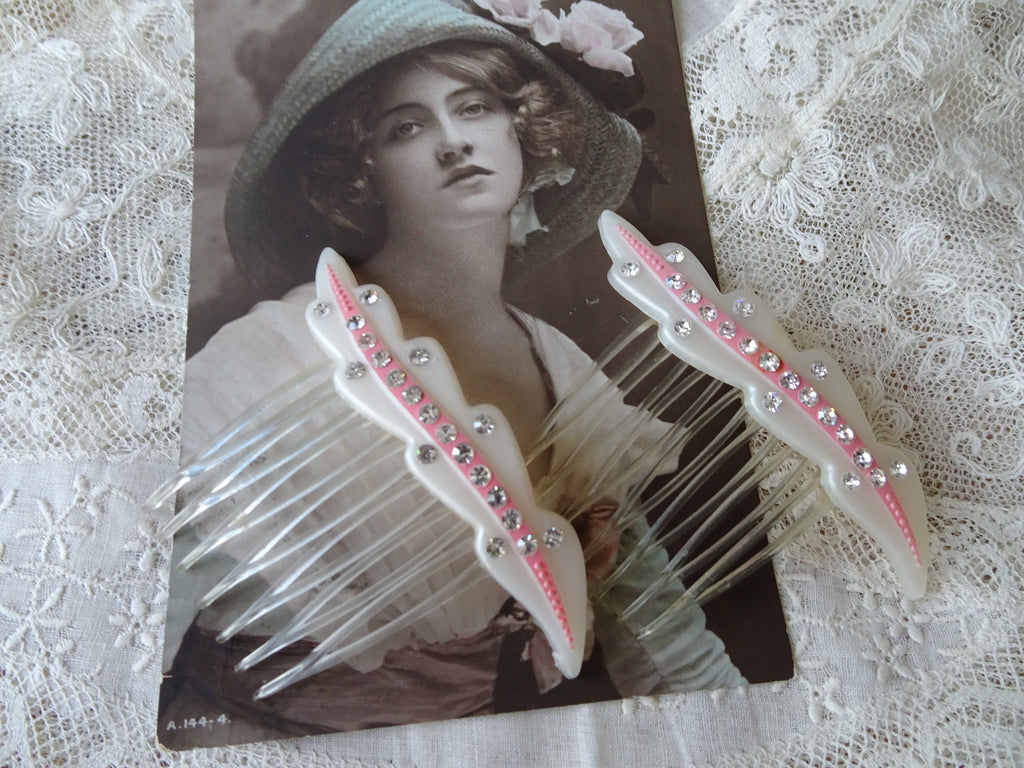 BEAUTIFUL 1950s Hair Combs,Lovely AB Rhinestones,Pearl White Pink,Evening Hair Comb,Bridal Wedding Hair Decoration,Decorative Hair Accessory