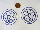 Lovely 20s ART DECO French Blue and White Embroidered  Pr Cutwork Floral Appliques For Hats Bags Flapper Head Bands Dresses Etc