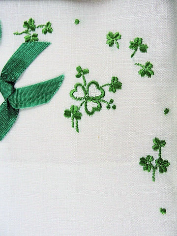 Vintage Hand Embroidered  St Patricks Day Linen Boxed Handkerchief Lovely Detailed Shamrocks Hanky St Paddys Day Hankie