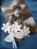ANTIQUE 1920s Swiss Organdy and Lace Flowers Corsage Brooch Applique Flapper Floral Stamens Millinery Hats Bridal Downton Abbey