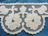 BREATHTAKING 20s Antique French Netted Lace Cotton Appliques Circular Flounce Art Deco Roses Flowers Flapper Era Downton Abbey