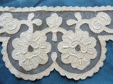 BREATHTAKING 20s Antique French Netted Lace Cotton Appliques Circular Flounce Art Deco Roses Flowers Flapper Era Collectible Lace